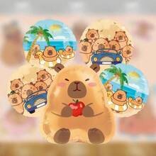 Set de 5 decoraciones de fiesta de cumpleaños de Capibara, que incluyen un globo en forma de Capibara y 4 globos redondos, para regalos de fiesta de Capibara y suministros de fiesta con temática de Capibara - Multicolor - Ver 5