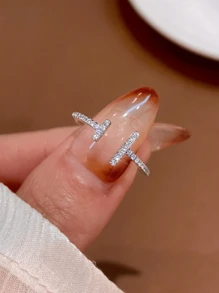 1 pieza Anillo ajustable de plata de ley 925 con diamantes, elegante y simple, para uso diario de las mujeres, regalo de fiesta, cumpleaños o joyería fina
