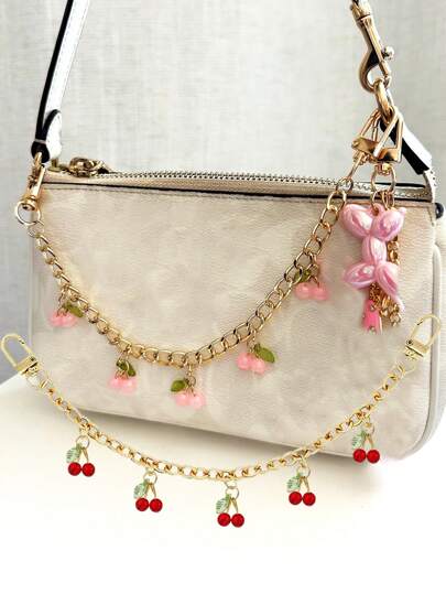 Borsa a tracolla per donna, borsa a tracolla con motivo a ciliegie, borsa a tracolla con ciondolo, catena decorativa per borsa, accessori decorativi come ciondoli a forma di fragola per borse, catenine decorative rimovibili per borse, tracolle decorative per borse a spalla e borse a tracolla da donna, realizzate in lega di zinco