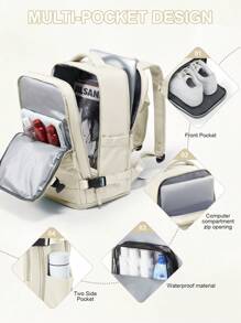 男女通用大容量旅行背包，采用符合航空标准的防水尼龙面料，适合徒步旅行，便携式设计，是户外活动的理想之选。另有14英寸和15.6英寸笔记本电脑背包版本，方便通勤和商务旅行。 - 米色 - 查看 5