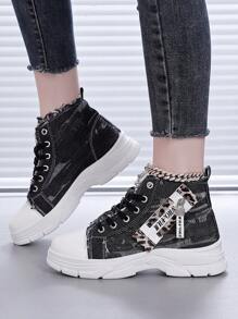 1 Pair Women's Korean Canvas High-Top Sneakers, Comfortable Breathable Casual Lace-Up Side Zipper Classic Running Shoes