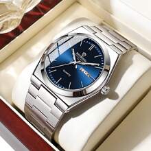 1pc Men's Watch Silver Green 50m Waterproof Rust-Proof 316 Stainless Steel Luminous Hands Japan Imported Quartz Automatic Movement - High-Quality Built-In Long-Life Japan Battery English Sunday Calendar Precise Timekeeping Men's Birthday Gift Husband Father's Day Wedding Souvenir - Bạc - Xem 14