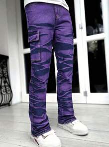 Men's Casual Loose Straight Leg Distressed Jeans, Hip Hop Dance Party Denim Cargo Jogger Pants, Streetwear Style