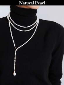 1pc Multi-Layer Natural Pearl Necklace, White, Long, Fashion & Personalized Style, Suitable For Daily Wear And Gifting