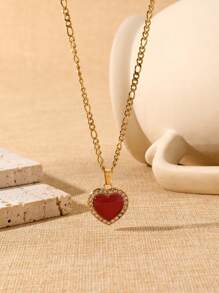 1 pieza Delicado y elegante colgante de dije de acero inoxidable chapado en oro de 18k con gota de agua en forma de corazón, decorado con perlas y rhinestones, collar de joyería adecuado para uso diario de damas, vacaciones, citas, compromiso, baile de graduación, San Valentín, Tanabata, regalo para mamá, el Día de la Madre