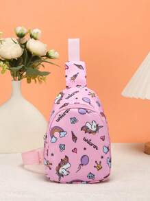 1 pieza Mini bolsa de pecho cruzada, monedero, de cierre con cremallera, con lindos diseños de unicornio/sirena/dinosaurio/espacio, ideal para uso diario
