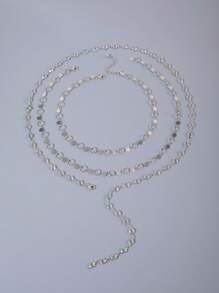 3pcs Set Minimalist Heart Tassel Alloy Circle Chain Necklace With Glass Crystal Pendants, Elegant Party & Wedding Jewelry Gift (Handmade Chain Customized Length, Quantity Of Circles Varies) - Multicolor - View 3