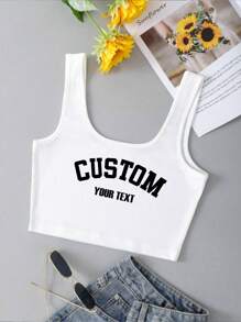 Custom Personalized Gifts, Custom Ladies Short Tank Tops, Add Text (Quotes/Phrases/Names/Numbers/Slogans, Etc.), You Can Choose Your Favourite Fonts And Colors, Design Your Own Personalized Printed Short Tank Tops As A Girlfriends Gift