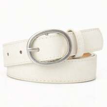 1pc Fashionable Casual Oval Metal Buckle Belt, Versatile For Jeans, Minimalist PU Leather Student Decoration Belt For Women Fall, Autumn, Halloween - Multicolor - View 9