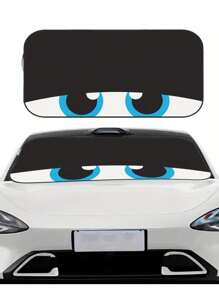 1pc Funny Car Windshield Sunshade With Eyes, Foldable UV Protection Front Window Sun Visor Shade, Made Of Polyester, Fits Most Vehicles - 59 Inches X 27.5 Inches