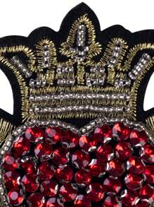2pcs Red Girl Handmade Beading Crown Heart Patch, Personalized DIY Clothing Accessory Embroidery Sewing Iron-On Patch Applique Decoration Badges Brooch For Clothes, Shoes, Bags, Festival Party