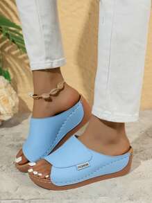 Women's Fashion Casual Comfortable Wedge Heel Sandals, Stylish Open Toe Classic Retro Beach Holiday Solid Color Sandals, Spring Summer 2025