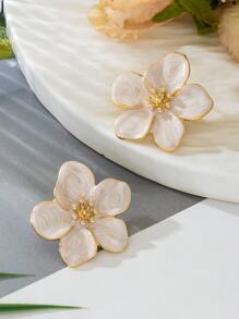 1 Pair Delicate Sweet White Enamel Flower Stud Earrings For Women, Suitable For Holiday