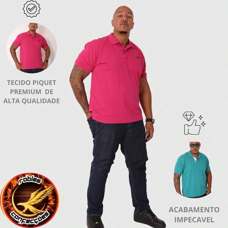 Kit 2 Men's Polo Shirt Plus Size Extra Large - 玫紅色 - 查看 4
