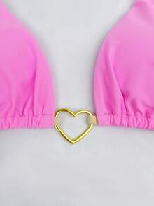 2024 欧美性感心形撞色系带尼龙面料女士比基尼沙滩度假温泉泳装 - 粉色 - 查看 3