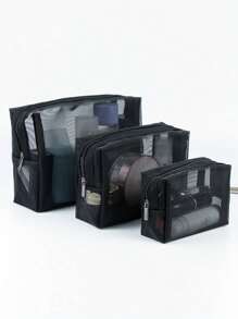 1/3 Pieces Transparent Mesh Makeup Bag, Toiletries Makeup Bag, Portable Zipper Makeup Bag, Large Capacity Portable Travel Makeup Bag, Professional Makeup Bag, Travel Makeup Bag, Multifunctional Coin Wallet, Toiletries Bag, Skincare Bag