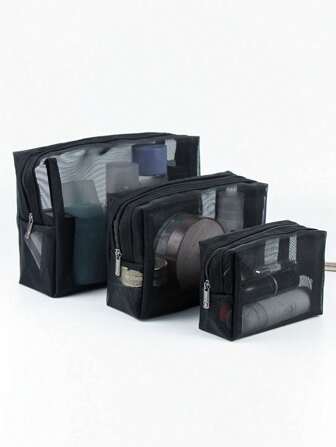 1/3 件透明网眼化妆包、洗漱化妆包、便携式拉链化妆包、大容量便携式旅行化妆包、专业化妆包、旅行化妆包、多功能零钱包、洗漱包、护肤包