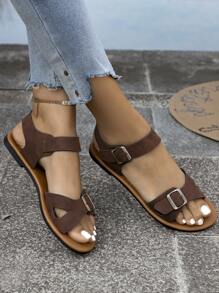 Damskie stylowe uniwersalne sandały z wydrążonymi palcami, wygodne, oddychające, w stylu wróżki, płaskie buty plażowe z klamrą, letnie