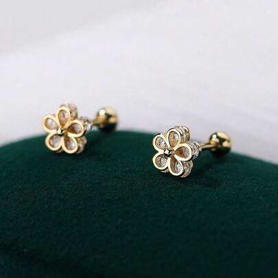 Stylever 1 cặp bông tai bạc Sterling 925 hình ngôi sao năm cánh và hoa nhỏ đính đá Zirconia dành cho nữ, quà tặng cho lễ hội và sinh nhật, đám cưới, đính hôn, trang sức cô dâu, ngày lễ tình nhân