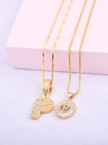 2 件/套女士字母首字母吊坠项链，26 个字母项链，配有可调节 18 英寸 - 20 英寸链条，含礼品盒，优雅的情人节礼物，适合日常佩戴 - 金黃色 - 查看 26