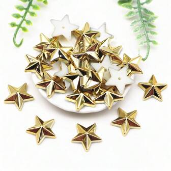 14 mm Adornos de estrella de cinco puntas de resina con base plana en color dorado/plateado, adecuados para manualidades DIY, scrapbooks, decoraciones de boda y adornos para ropa