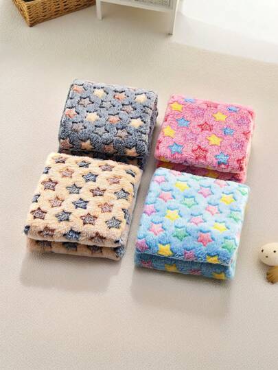 1pc Lightweight Flannel Blanket With Star Print, All Season Pet Throw Blanket For Cats And Dogs