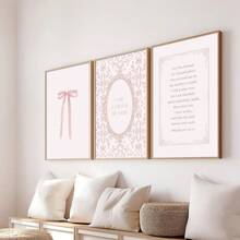 Set Of 3 Unframed Psalm 139 Christian Art Canvas Poster Print Pink Bow Girly Preppy Wall Art Painting Minimalist Motivational Picture For College Room Decor, Apartment, Living Room, Bedroom, Modern Home Decoration