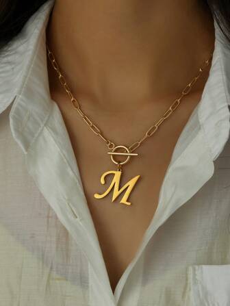 Halsband med bokstav i guld med CZ-motiv och A-Ö, tjock kedja, smycken i hiphopstil