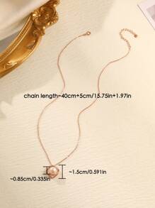 1 件时尚方晶锆石 S925 纯银玫瑰金环绕水钻和珍珠项链，适合女性日常佩戴和派对礼物 - 玫瑰金 - 查看 3