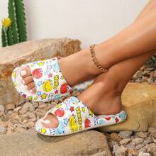 Sandalias de verano vibrantes para damas - De fácil deslizamiento, punta abierta, tacón plano, cómodas y lavables a mano - Adecuadas para todas las estaciones