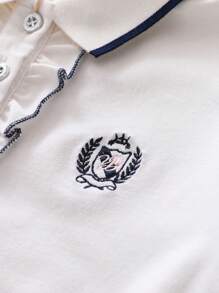 Girls Short Sleeve T-Shirt, Elegant Lace Collar Embroidered Polo Shirt, Soft & Breathable, White School Uniform Top For Little & Big Girls, Summer New Tween Girl Clothing - White - View 4