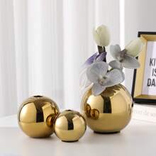 1PC Porcelain Vase With Geometric Stripe Gold And Silver Plating,Room Decor,Home Decor,Kitchen Decor,Wedding Decor,Table Decoration,Centerpieces,Office Decor,Garden Decor,Outdoor Decor Gifts Birthday Graduation Flower Vase Glass Vase