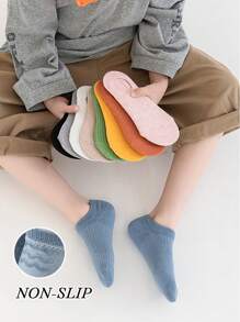 4 Pairs Children's Casual Plain Color Ankle Socks, Unisex Snug Fit Breathable Comfy Sweat-Absorbing Low Cut Ankle Socks-Suitable For Daily Use, Anti-Slip, Random Colors - Multicolor - View 3