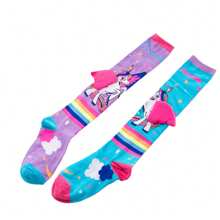 Little Girl Knee High Socks Cute Cartoon Pony Print Long Stockings Soft Child Fun Socks - 粉色 - 查看 5