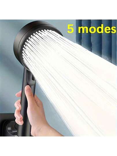 1pc High Pressure Shower Head: 5 Spray Modes, Powerful Bathroom Shower Head With Strong Mist, Mini Silicone Nozzle, Suitable For High And Low Water Flow Shower - Wall-Mounted, Plastic, Round Design Home Bathroom Decor Fall Decor Bathroom Accessories