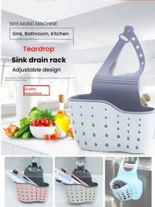 2pcs Rubber Material Kitchen Sink Rack, Adjustable Dish Drying Rack With Hanging Bag, Sponge & Brush Holder, Ginger & Garlic Basket, Double Layer Drainer Basket, Storage Basket, Bathroom & Kitchen Organizer