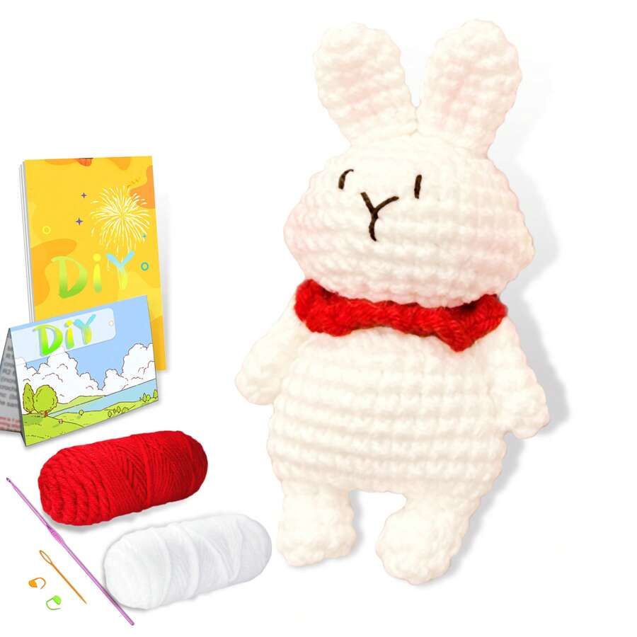 DIY Rabbit Crochet Kit For Beginners, Amigurumi Stuffed Animals - Gift Animal Crochet Starter Kit All-In-One Complete Crochet Kit Learn To Crochet Sets With Instructions And Step By Step Video Tutorials For Adults Cute Animal Doll DIY Crafts For Home Decor Desktop Decor As A Holiday - Multicolor - View 1