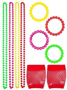 D EXCEED 9 PCS 1980s Costume Accessories Set For Women Neon Party Costume Artificial Bead Necklace Pearl Bracelet Fishnet Gloves Bride Weddings Fancy Dress Party Decorations Gifts Prom - Multicolor - View 6