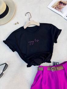 Camiseta blusa T-Shirt Feminina Algodão  estilo simples padrão "enjoy life"