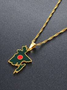 1pc Bangladesh Map Flag Pendant Necklaces, Stainless Steel Bangladeshi Maps Chains Bengali, Unisex Jewelry, Can Be Matched With Your Daily Clothing