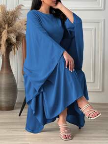 Unadoll Women's Solid Color Loose Waist Batwing Sleeve Beach Vacation Graduation Colorful Kaftan Dress - Royal Blue - View 8