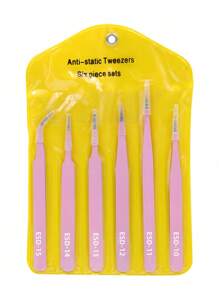 6pcs Anti-Static Pink Tweezers, Precise Pointed & Curved Tip Stationery Tools, Planner DIY Kit,Back To School,School Supplies - Multicolor 1 - View 15