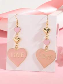 1/2 Pairs Multi-Color Fashion Heart-Shaped Metal LOVE Enamel Pendant Earring Set, Suitable For Women Daily Wear, Valentine's Day Gift,Mom,Mother,Mother's Day,Gift