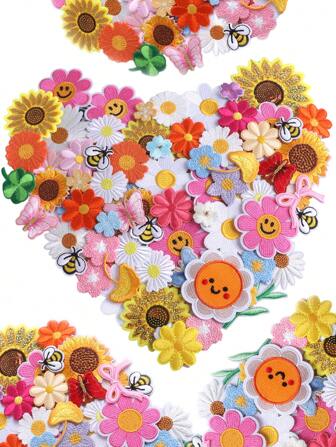 20 件/30 件/50 件/套蝴蝶结、向日葵、雏菊刺绣熨烫补丁，适用于 DIY 服装和配饰 - 帽子、牛仔裤、夹克等。独特可爱卡通刺绣贴花补丁