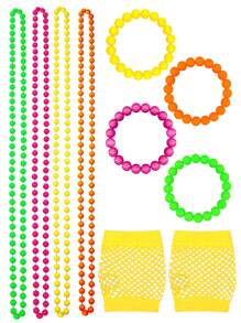 D EXCEED 9 PCS 1980s Costume Accessories Set For Women Neon Party Costume Artificial Bead Necklace Pearl Bracelet Fishnet Gloves Bride Weddings Fancy Dress Party Decorations Gifts Prom - Multicolor - View 15