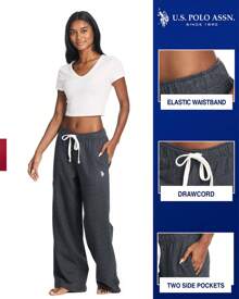 U.S. Polo Assn. Black Wide Leg Sweatpants For Women With Pockets, Premium French Terry Wide Leg Sweats - 炭灰色石南花 - 查看 2