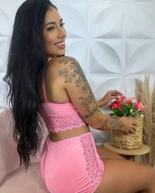 Women's Babydoll With Lace Details In Nightwear Short Pajamas - Hồng - Xem 4