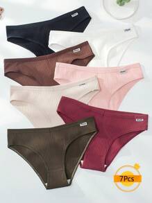 7 Pieces, Simple Classic Ribbed Panties, Comfortable Luxury, Lingerie And Lingerie - 彩色 - 查看 1