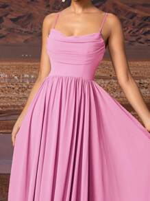 AOSHABABI 女士优雅雪纺荷叶边吊带长裙，正式礼服，适合各种正式场合，如宴会、婚礼、音乐节、节日派对、毕业舞会、鸡尾酒会、约会、度假、伴娘礼服，也适合晚宴、婚礼宾客、情人节等场合，春季粉色 - 粉色 - 查看 5