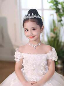 4pcs Silver Diamond Crystal Jewelry Set For Teenagers - Necklace, Tiara Crown, Hair Accessories, Princess Party Headband, Luxury Bridal Wedding Jewelry Gift Box For Holidays, Ball Events